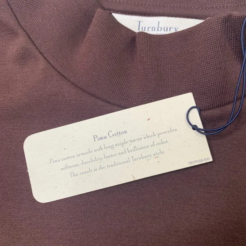 Turnbury Shirt Mens XL Extra Large Brown Pima Cotton Knit Mock Neck Long Sleeve